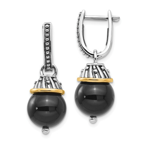 Sterling Silver w/ 14k Gold Accent Onyx Textured Dangler Earrings Shey Couture
