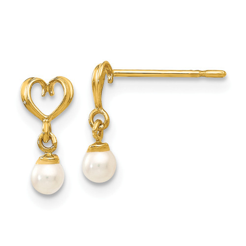 14k Yellow Gold FW Cultured Pearl Heart Dangler Earrings Madi K Kids Jewelry