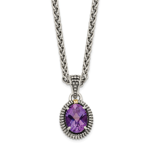 Sterling Silver 14k Gold Accent Oval Amethyst Pendant 18" Necklace Shey Couture