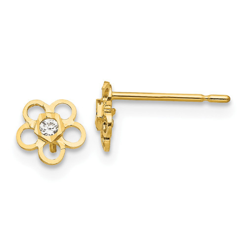 14k Yellow Gold Childrens CZ 5mm Diamond Cut Flower Earrings Madi K Kids Jewelry
