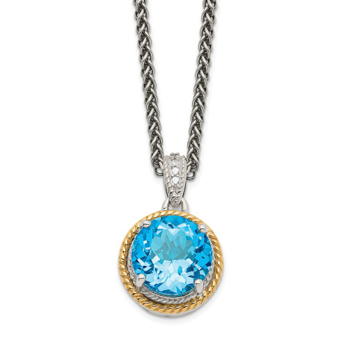 Sterling Silver & 14k Accent Blue Topaz & Diamond Circle Necklace Shey Couture