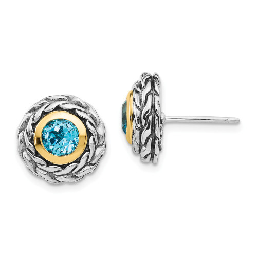 Sterling Silver w/ 14k Accent Blue Topaz Swirl Stud Earrings Shey Couture