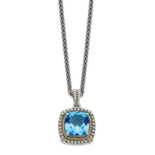 Sterling Silver & Gold Accent Swiss Blue Topaz Square 18" Necklace Shey Couture