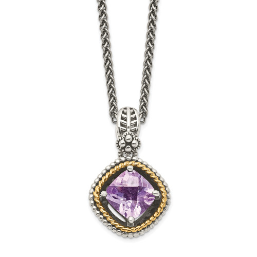 Sterling Silver & 14k Gold Accent Pink Quartz Square 18" Necklace Shey Couture