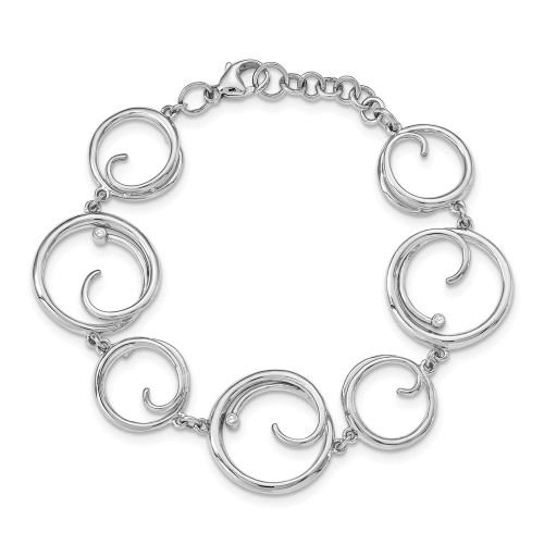 .925 Sterling Silver 0.03 Ct. Diamond Swirl Circle Link Bracelet 7" White Ice