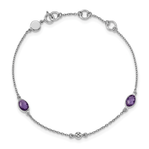 Sterling Silver Amethyst and 0.01 Ct. Diamond Oval Link Bracelet 7.5" White Ice