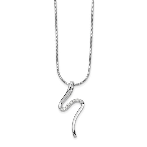 .925 Sterling Silver 0.088 Ct. Diamond Snake Wave Pendant 18" Necklace White Ice