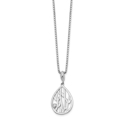 .925 Sterling Silver 0.01 Ct. Diamond Leaf Pendant 18" Necklace White Ice