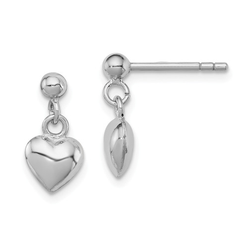 .925 Sterling Silver Rhodium-Plated Child's Polished Heart Post Dangle Earrings