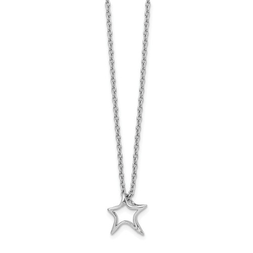 Sterling Silver 0.004 Ct. Diamond Star Pendant 18" Necklace w/ 2" Ext White Ice