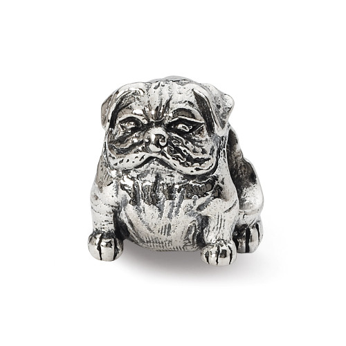 Bulldog Bead .925 Sterling Silver Antiqued Finish Reflection Beads