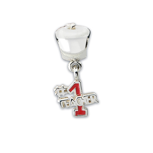 Apple #1 Teacher Dangle Bead .925 Sterling Silver Antiqued Reflection Beads