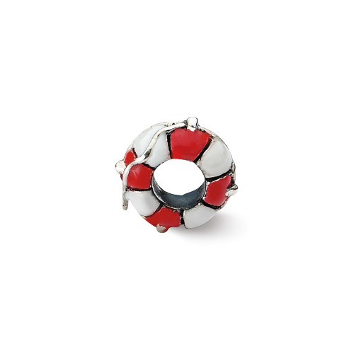 Enamel Life Preserver Bead .925 Sterling Silver Antique Finish Reflection Beads