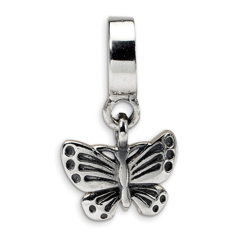 Butterfly Dangle Bead .925 Sterling Silver Antiqued Animal Reflection Beads
