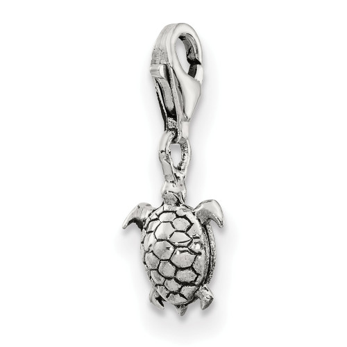 Turtle Click On Bead .925 Sterling Silver Antique Finish Reflection Beads