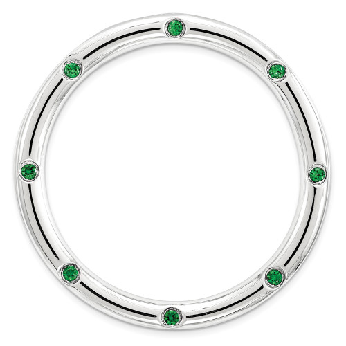 Sterling Silver Large Created Green Emerald Bezel Set Slide Stackable Expression