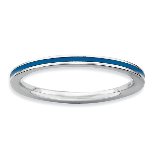 Sterling Silver Stackable Expressions Blue Enameled 1.5mm Ring Sizes 5 to 10