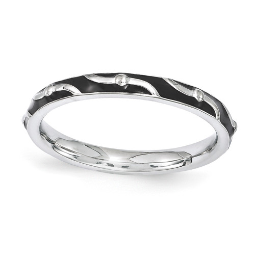 Sterling Silver Stackable Expressions Black Enamel Swirl Design Ring Sz 5 to 10