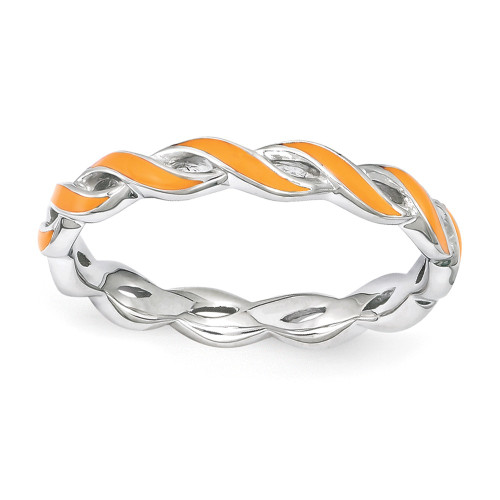 Sterling Silver Stackable Expressions Orange Enamel Braided Ring Sizes 5 to 10