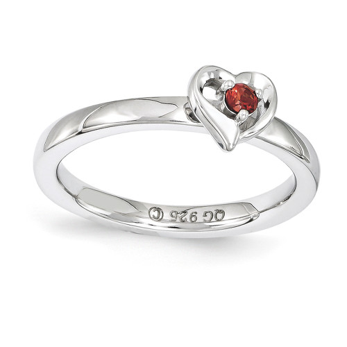 Sterling Silver Stackable Expressions Garnet Heart Ring Sizes 5 to 10