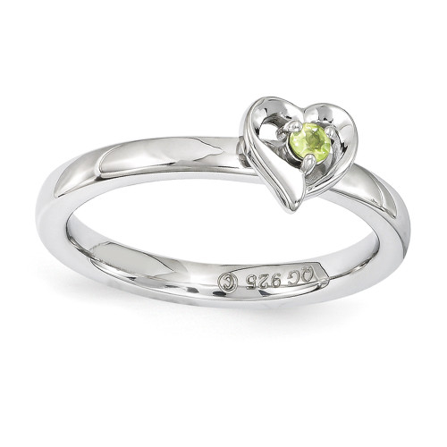 Sterling Silver Stackable Expressions Peridot Heart Ring Sizes 5 to 10
