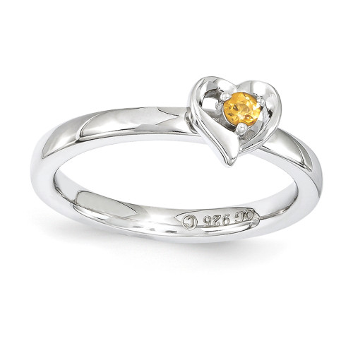 Sterling Silver Stackable Expressions Citrine Heart Ring Sizes 5 to 10