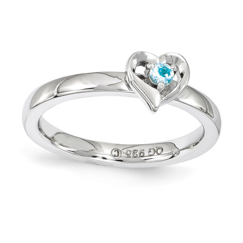 Sterling Silver Stackable Expressions Blue Topaz Heart Ring Sizes 5 to 10