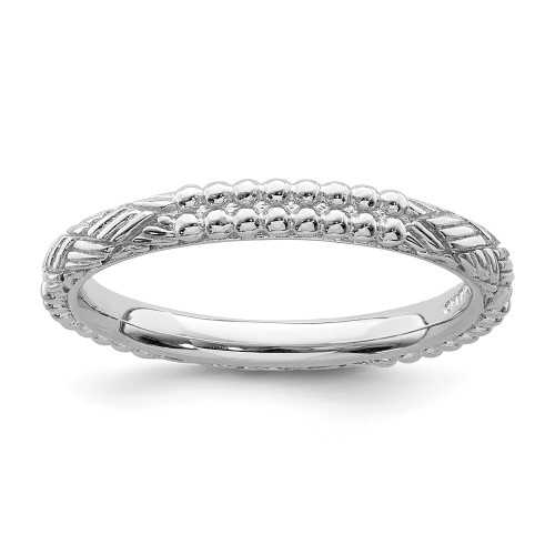 Sterling Silver Stackable Expressions Rhodium Plated Patterned Ring Size 5 to 10