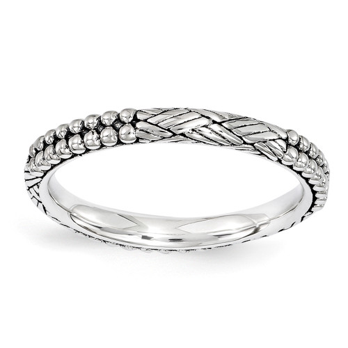 Sterling Silver Stackable Expressions Antiqued Patterned Ring Sizes 5 to 10