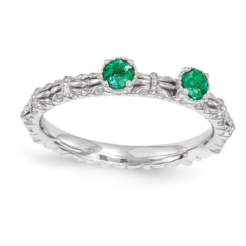 Sterling Silver Stackable Expressions Created Emerald Two Stone Ring Sz 5 to 10
