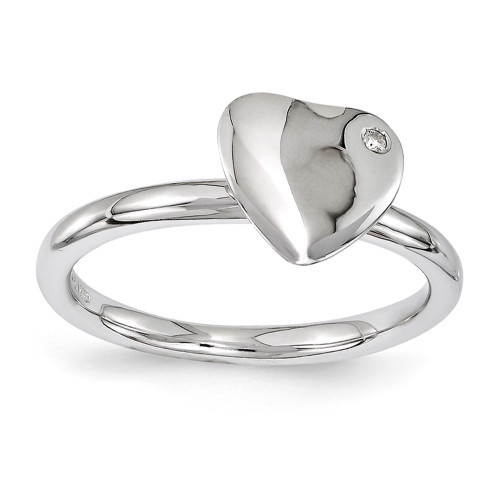Sterling Silver Stackable Expressions Rhodium Plated Heart Diamond Ring Sz 5-10