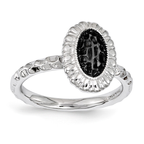 Sterling Silver Stackable Expressions Ruthenium Plated Oval Ring Sizes 5 to 10