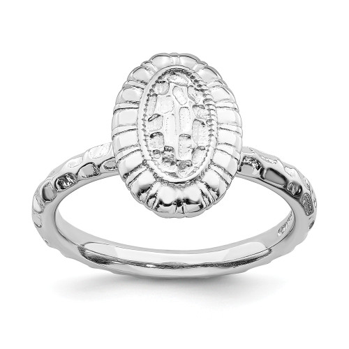 Sterling Silver Stackable Expressions Rhodium Plated Oval Ring Sizes 5 to 10