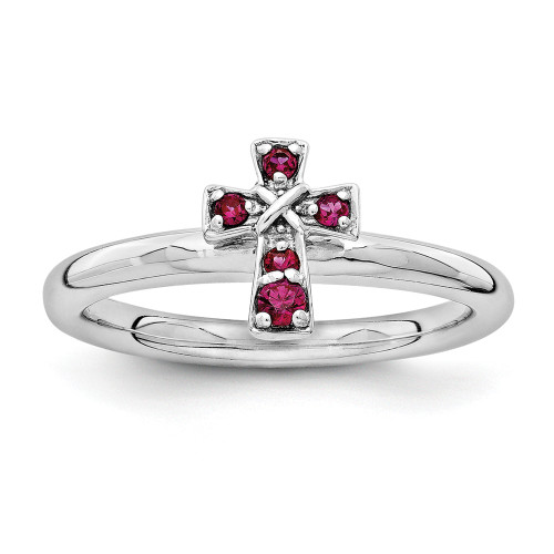 Sterling Silver Stackable Expressions Created Ruby Cross Ring Sizes 5 to 10