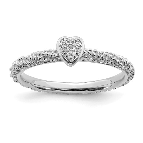 Sterling Silver Stackable Expressions Diamond Braided Heart Ring Sizes 5 to 10