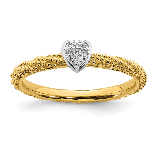Sterling Silver Stackable Expressions Gold Plated Diamond Heart Ring Sz 5 to 10