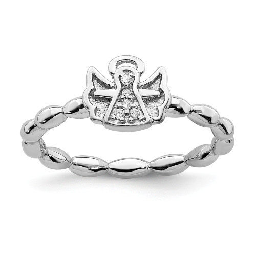 Sterling Silver Stackable Expressions Diamond Angel w/ Halo Ring Sizes 5 to 10