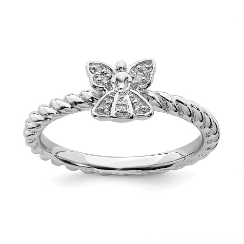 Sterling Silver Stackable Expressions Polished Diamond Angel Ring Sizes 5 to 10