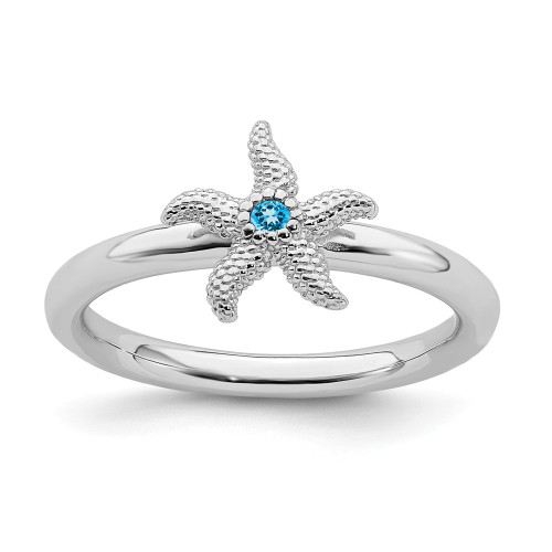 Sterling Silver Stackable Expressions Blue Topaz Starfish Ring Sizes 5 to 10