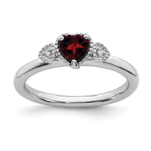 Sterling Silver Stackable Expressions Garnet & Diamond Hearts Ring Sizes 5 to 10