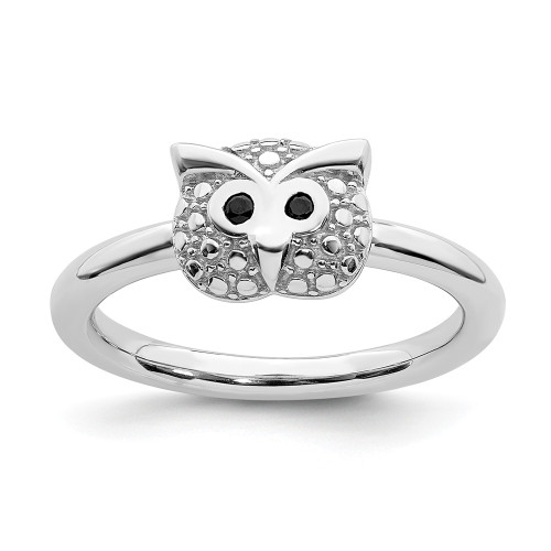 Sterling Silver Stackable Expressions Polished Onyx Owl Ring Sizes 5 to 10