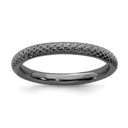 Sterling Silver Stackable Expression Black Plated Patterned Cable Ring Sz 5 - 10