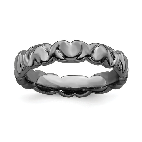 Sterling Silver Stackable Expression Black Plated Hearts & X's Ring Size 5 to 10