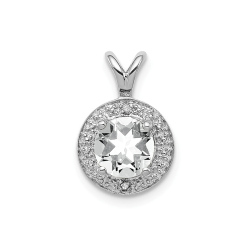 Sterling Silver Rhodiumed Diamond & White Topaz April Birthstone Round Pendant