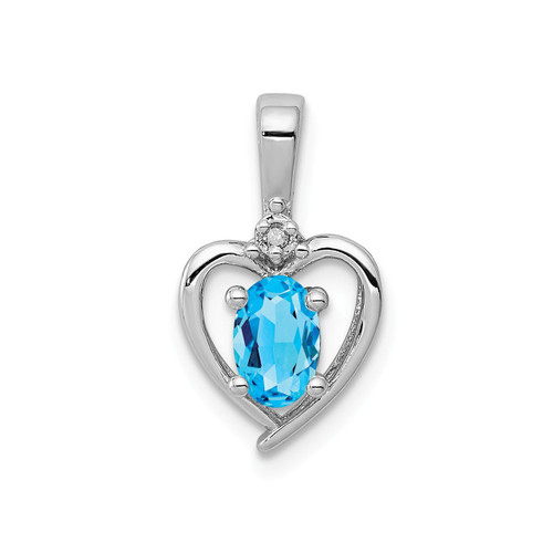 Sterling Silver Rhodiumed Diamond & Blue Topaz December Birthstone Heart Pendant