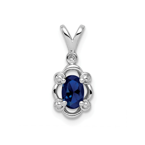 Sterling Silver Diamond & Created Sapphire September Birthstone Fancy Pendant