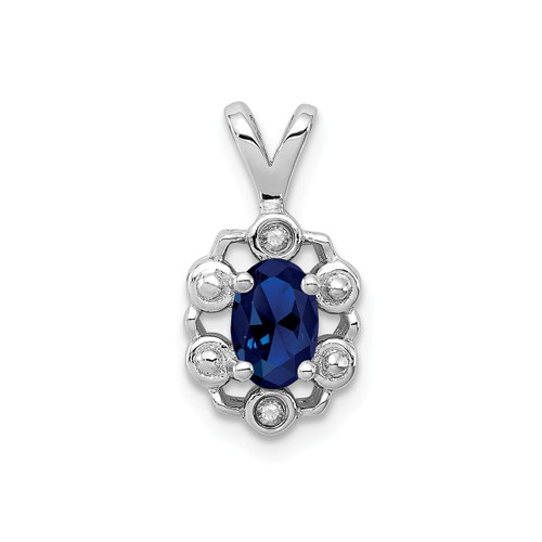 925 Sterling Silver Diamond & Created Sapphire September Birthstone Oval Pendant