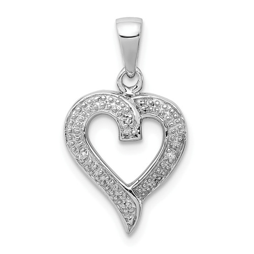 Sterling Silver Rhodium Plated White Diamond 22mm Heart Pendant 0.01 Ct.