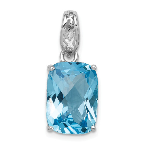 Sterling Silver Rhodium Plated Swiss Blue Topaz Cushion Shape Drop Pendant