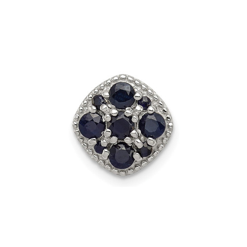 Sterling Silver Rhodium Plated Blue Sapphire Cluster Square Slide Pendant